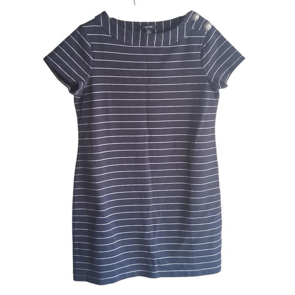 Nautica Navy Blue & White Striped Dress Nautical Button Detail Size Med Sailor - Picture 1 of 5